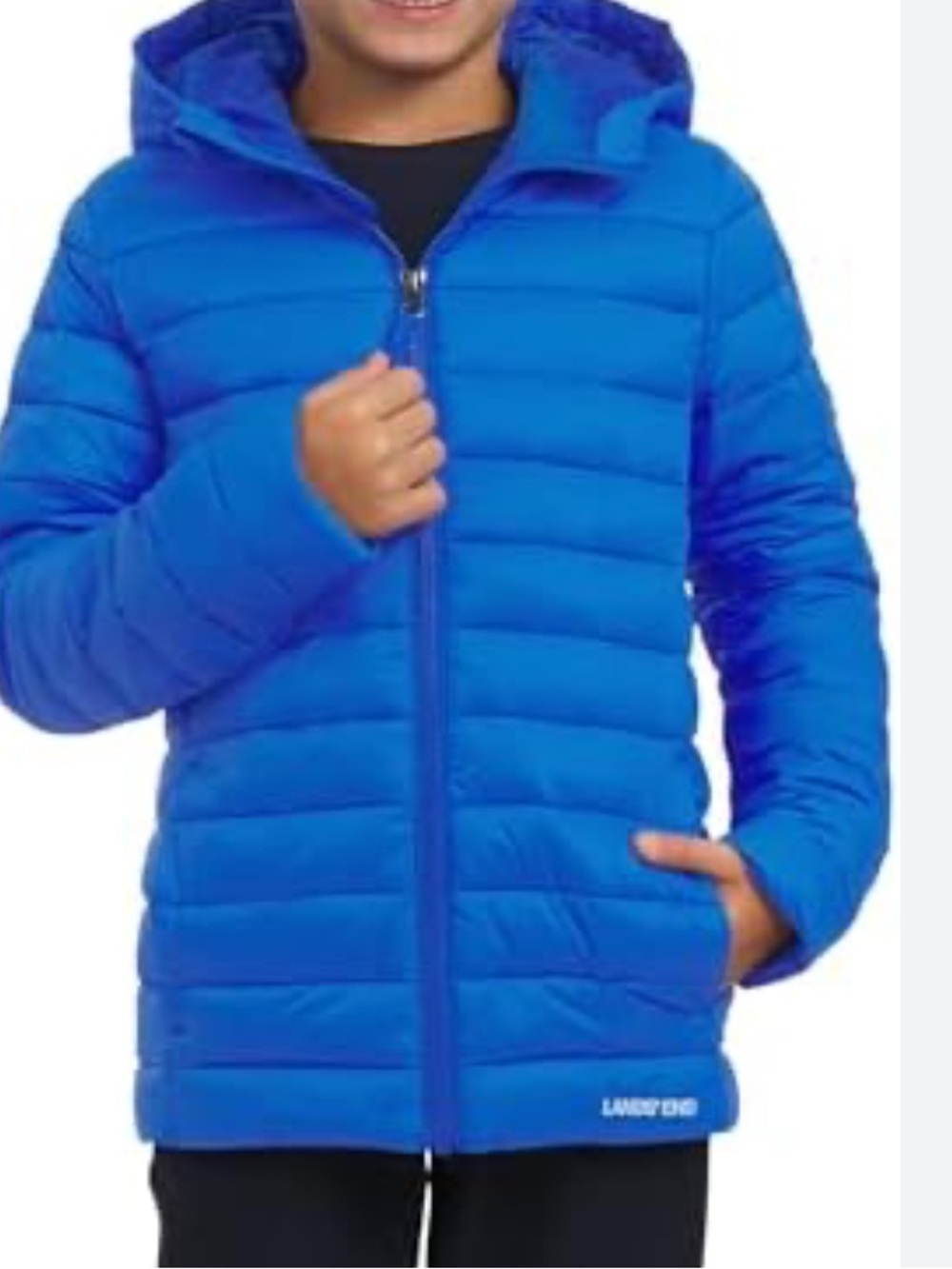 Lands' End Kids Packable Hooded Down Puffer Jacket Coat, BLUE, Size Boys XL, NWT
